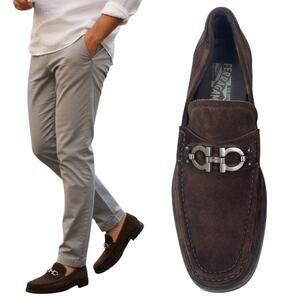 Salvatore Ferragamo Master Gancini Bit Suede Loafer Brown Size 10EE/ US 11